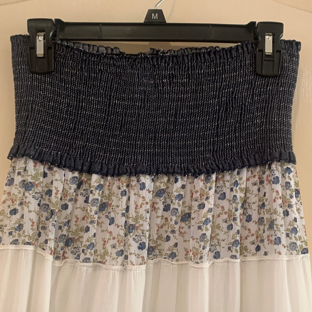 Hendi Cottage Core Cream And Blue Tiered Maxi Skirt - Picture 2 of 7